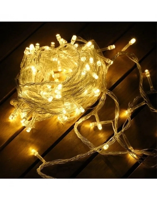 ÇOK SATAN Yılbaşı Aydınlatması 100 Led Perde Hortum Sıcak Beyaz Işık - 10 Metre Dekoratif Şeffaf Kablolu Süs
