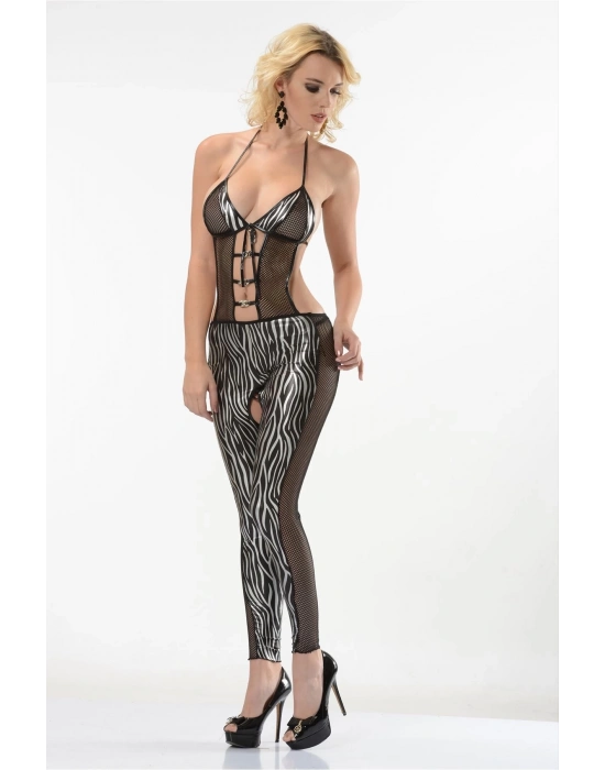 ÇOK SATAN Zebra Desenli Lame Vücut Çorabı-490