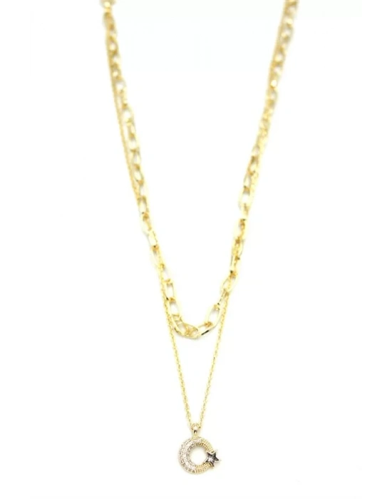 Çoklu Ay Yıldız Kolye - Altın