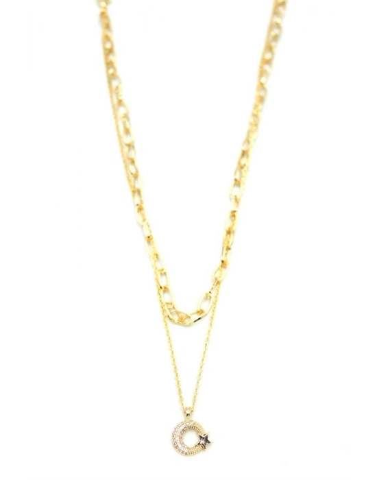 Çoklu Ay Yıldız Kolye - Altın