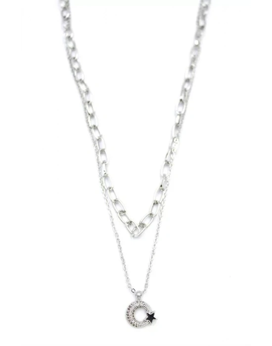 Çoklu Ay Yıldız Kolye - Gümüş