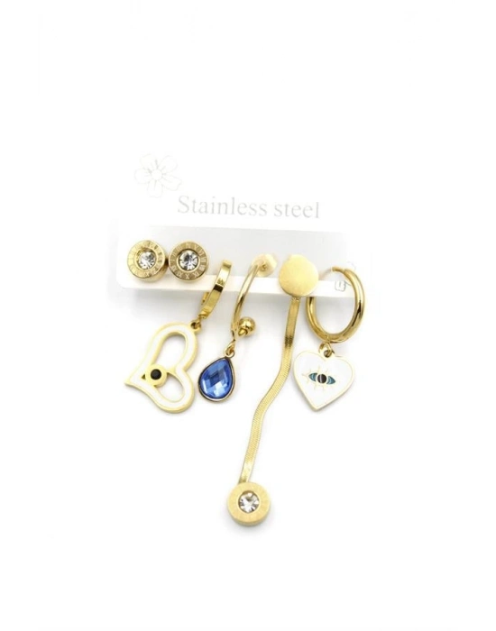 Çoklu Çelik Küpe - Altın