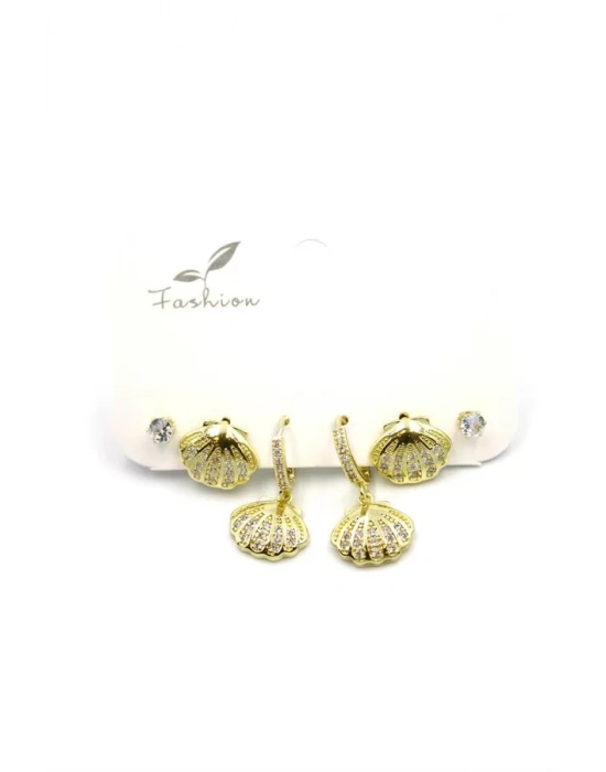 Çoklu Deniz Kabuğu Küpe - Altın