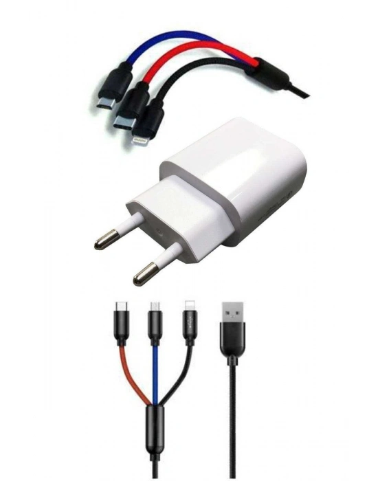 Çoklu Hızlı Şarj Kablosu ve Hızlı Şarj Soketi Type-C Mikro İphone Uyumlu 1.2 Metre 3A