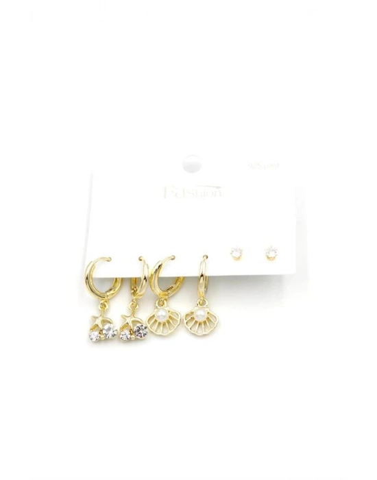 Çoklu İnci Küpe - Altın