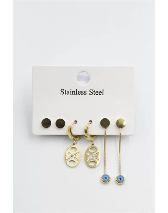 Çoklu Nazar Küpe - Altın