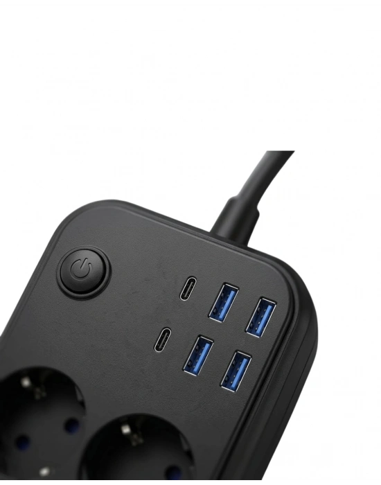 Çoklu Priz ve USB Şarj Ünitesi 4 Soket 2 Type C Güvenli Enerji Yönetimi