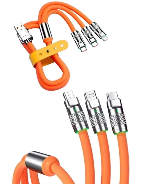 Çoklu Şarj Kablosu USB Type-C İOS Uyumlu 120W Hızlı Şarj Kablosu