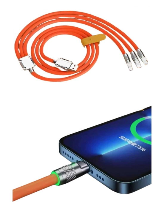 Çoklu Şarj Kablosu USB Type-C İOS Uyumlu 120W Hızlı Şarj Kablosu