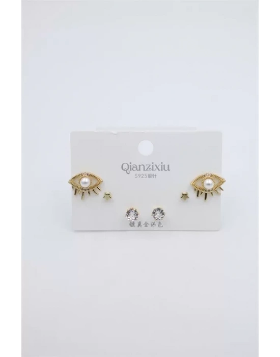 Çoklu Set Küpe - Altın