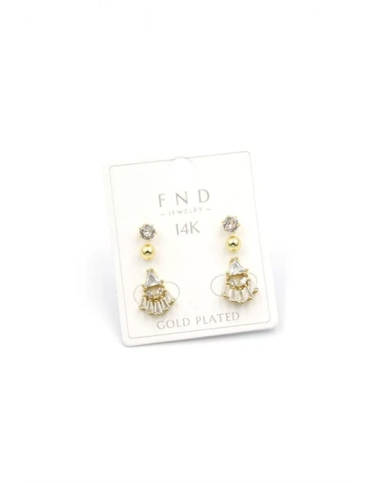 Çoklu Taşlı Küpe - Altın