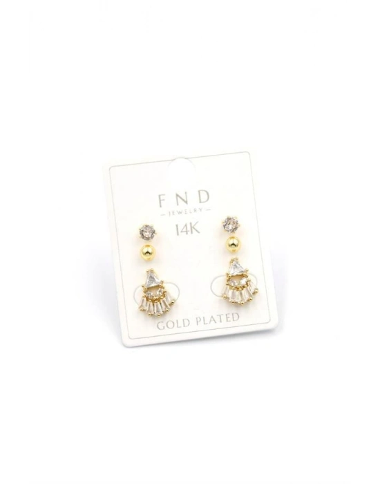 Çoklu Taşlı Küpe - Altın