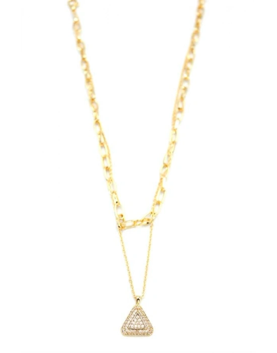 Çoklu Üçgen Kolye - Altın