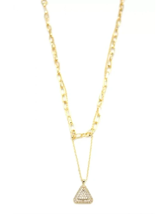 Çoklu Üçgen Kolye - Altın