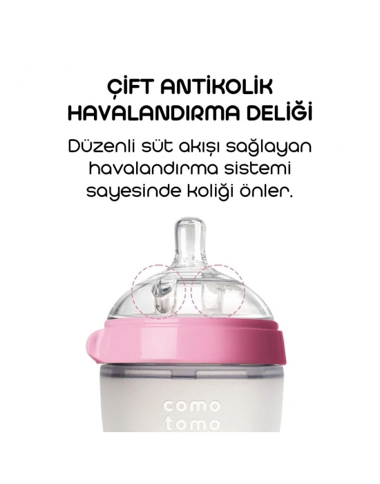 Comotomo Antikolik Silikon Biberon 250 ml 3-6 Ay Pembe