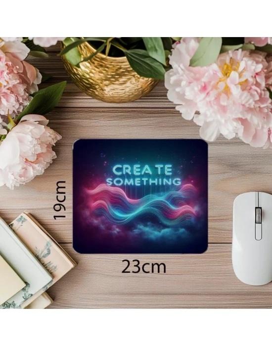 Create Something Neon Yazılı Dalga Mousepad - 19x23 cm 2 mm Dikdörtgen İthal Baskılı Mouse Pad