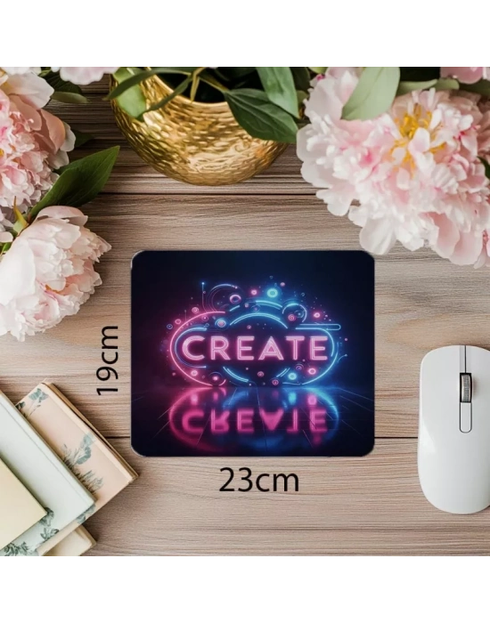 Create Yazılı Neon Parlak Mousepad - 19x23 cm 2 mm Dikdörtgen İthal Baskılı Mouse Pad