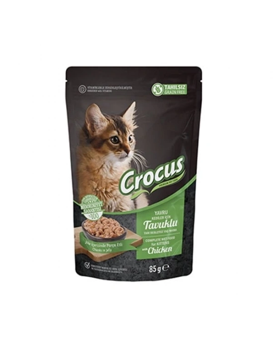 Crocus Tahılsız Pouch Jöleli Tavuklu Yavru Konserve Kedi Maması 1 Adet 85 Gr