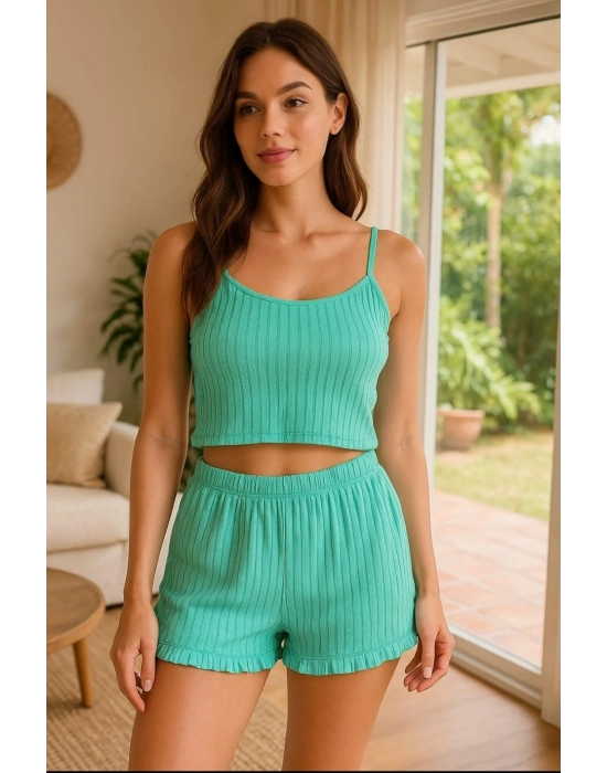 Crop Takım - Askılı Crop Takım Likralı Turkuaz (xl)