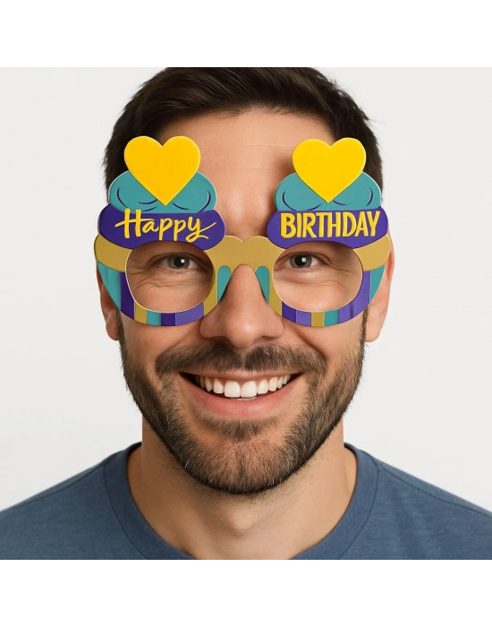 Cupcake Temalı Doğum Günü Renkli Karton Happy Birthday Gözlüğü 6 Adet