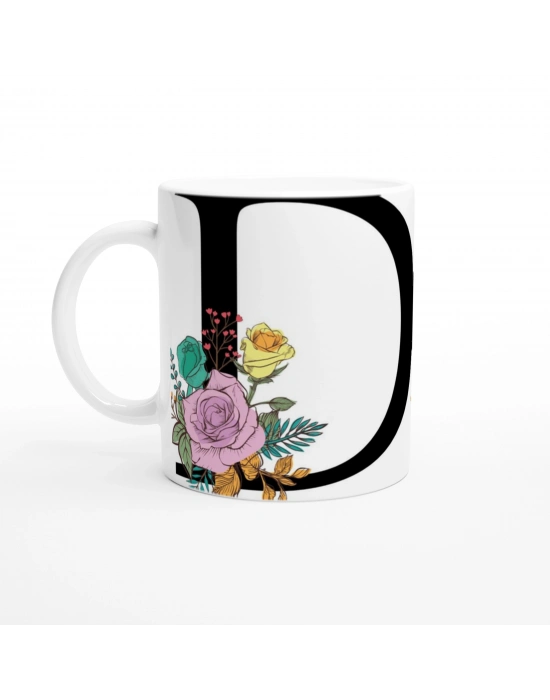 D Harfi Çiçek Motifli Kupa Bardak