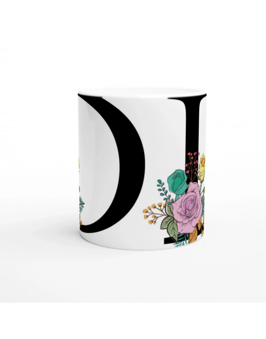 D Harfi Çiçek Motifli Kupa Bardak