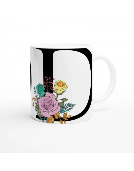 D Harfi Çiçek Motifli Kupa Bardak