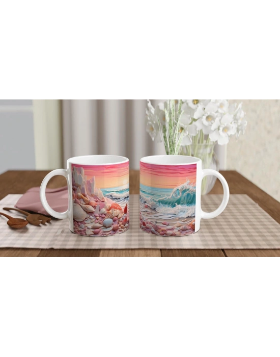 Dalga Kıyısındaki Renkli Kabuklar Kupa Bardak