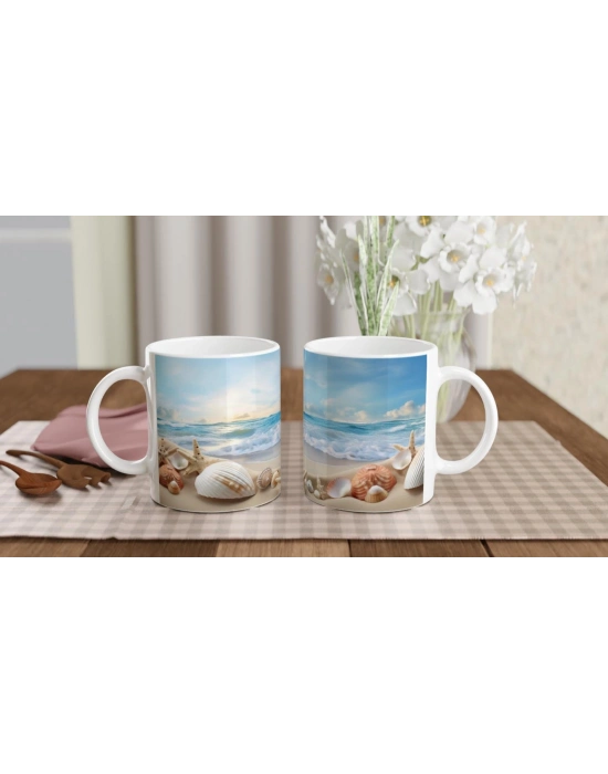 Dalga Sesleri ve Kabuklar Su Altı Temalı Kupa Bardak