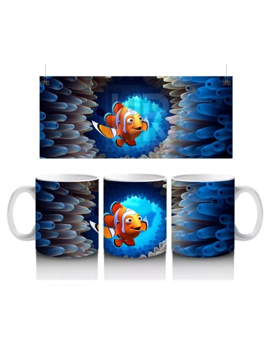 Dalgalar Arasında Yüzen Neşeli Balık – Baskılı Kahve Kupası