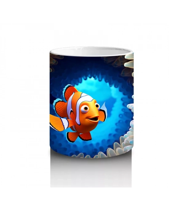 Dalgalar Arasında Yüzen Neşeli Balık – Baskılı Kahve Kupası