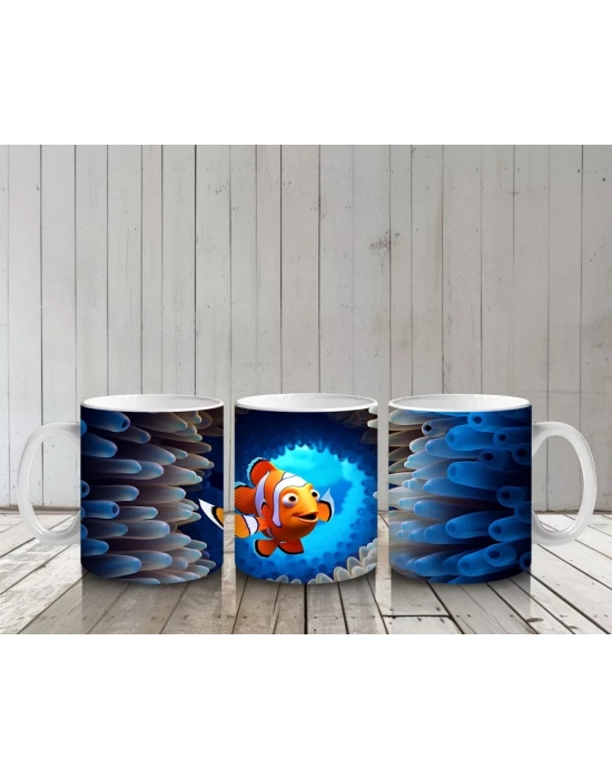 Dalgalar Arasında Yüzen Neşeli Balık – Baskılı Kahve Kupası