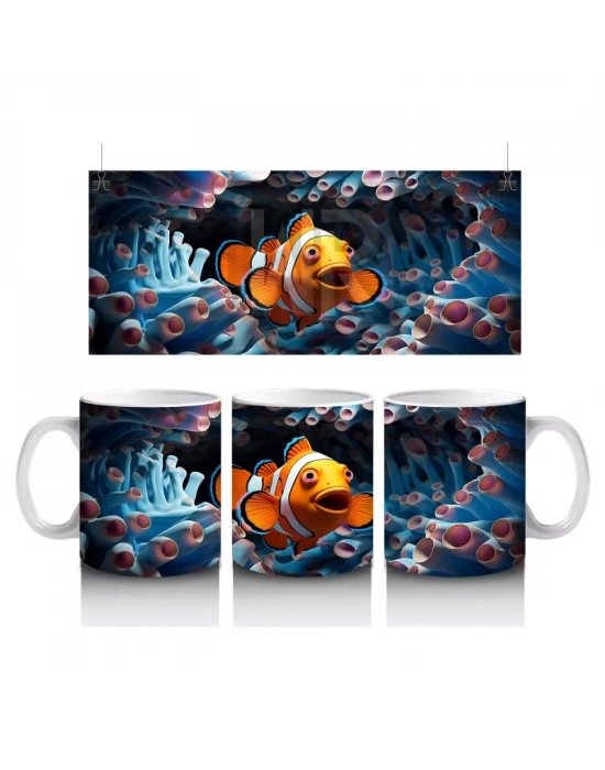 Dalgalar İçinde Neşeli Palyaço Balığı – Baskılı Kahve Kupası