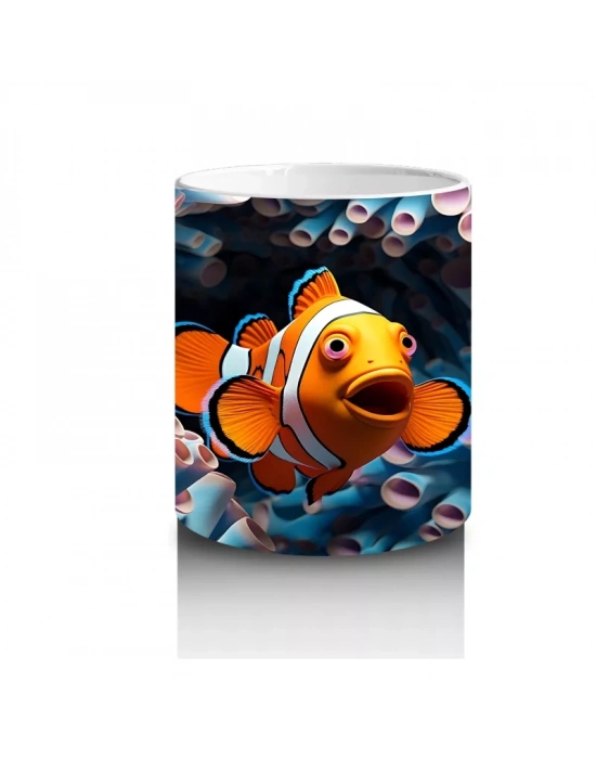 Dalgalar İçinde Neşeli Palyaço Balığı – Baskılı Kahve Kupası