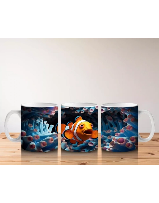 Dalgalar İçinde Neşeli Palyaço Balığı – Baskılı Kahve Kupası