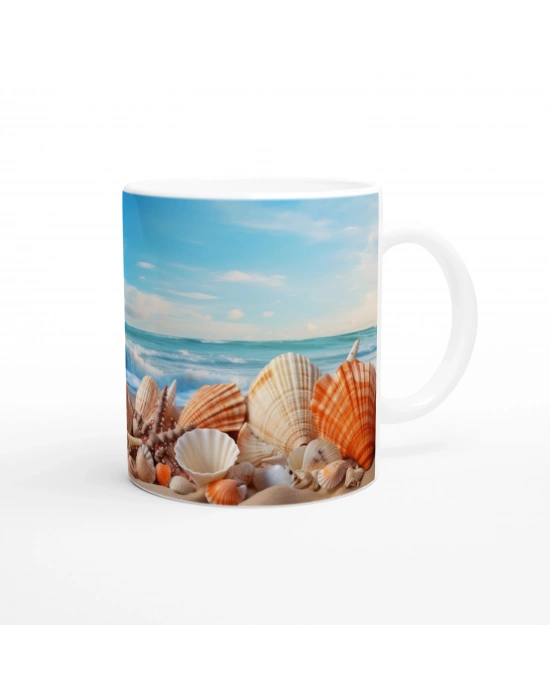 Dalgaların Kıyıya Taşıdığı Kabuklar Temalı Kupa Bardak