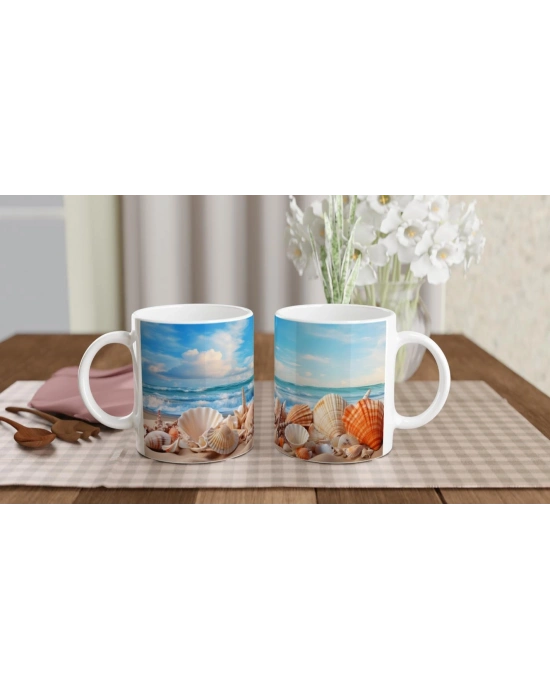 Dalgaların Kıyıya Taşıdığı Kabuklar Temalı Kupa Bardak