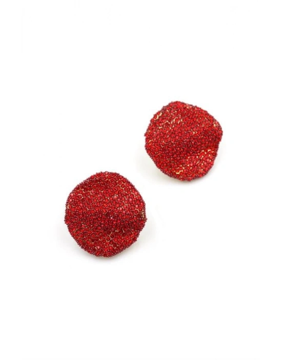 Dalgalı Taşlı Küpe - Kırmızı