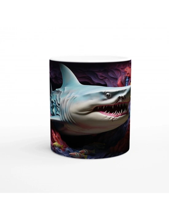 Dalgamsı Arka Planlı Köpekbalığı ve Balıklar Su Altı Temalı Kupa Bardak