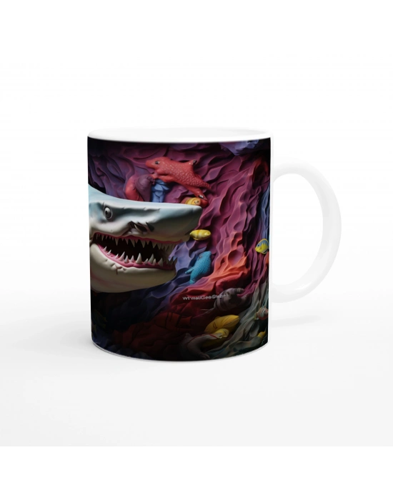 Dalgamsı Arka Planlı Köpekbalığı ve Balıklar Su Altı Temalı Kupa Bardak