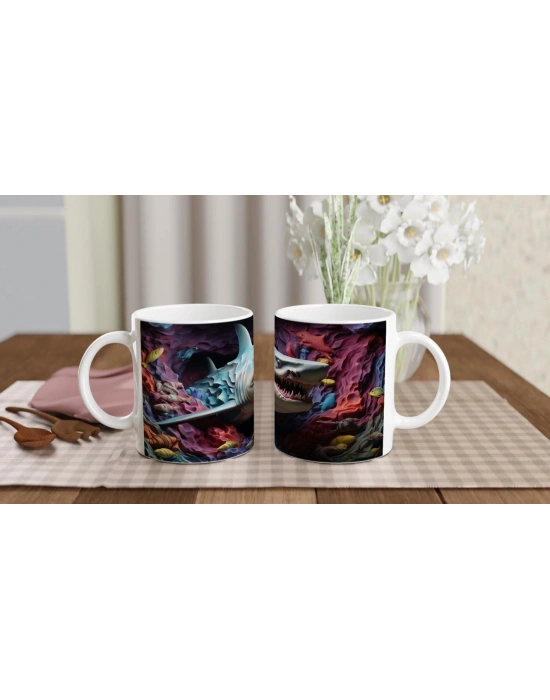 Dalgamsı Arka Planlı Köpekbalığı ve Balıklar Su Altı Temalı Kupa Bardak