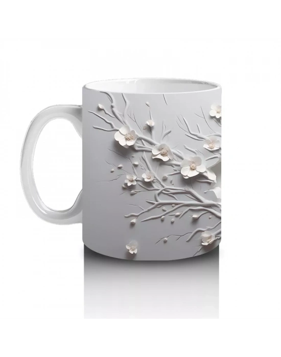 Dallarla Süslenmiş Çatlakta Beliren Beyaz Geyik – Baskılı Kahve Kupası