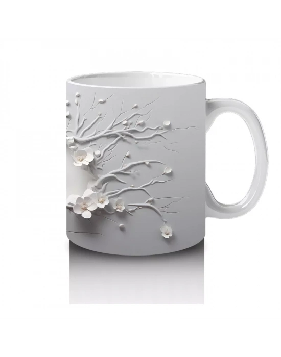 Dallarla Süslenmiş Çatlakta Beliren Beyaz Geyik – Baskılı Kahve Kupası