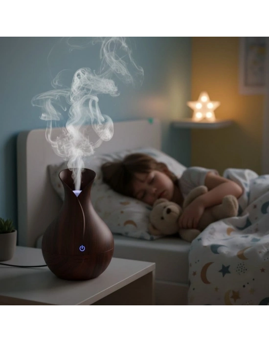 ® Damla Model Akasya Renk Hava Nemlendirici – Ultrasonik Soğuk Buhar Makinesi, LED Işıklı Masaüstü Oda Nemlendirici