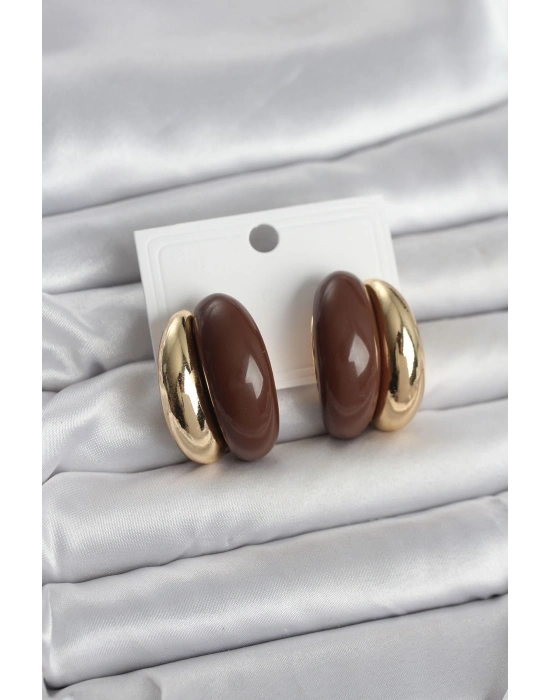 ® Damla Model Kahverengi Vintage Gold Renk Kadın Küpe