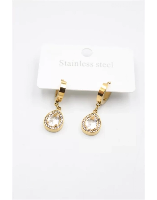 Damla Taşlı Küpe - Altın