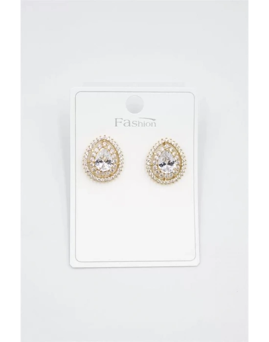 Damla Taşlı Küpe - Altın