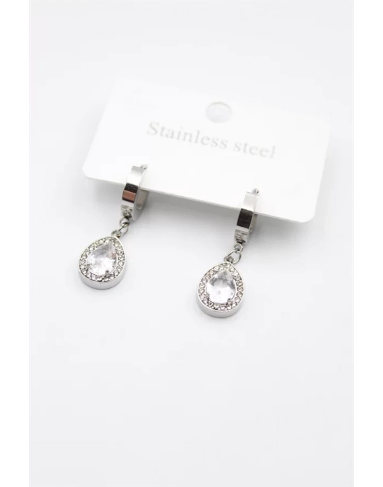 Damla Taşlı Küpe - Gümüş