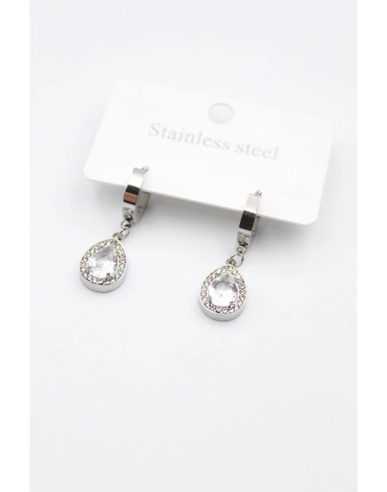 Damla Taşlı Küpe - Gümüş