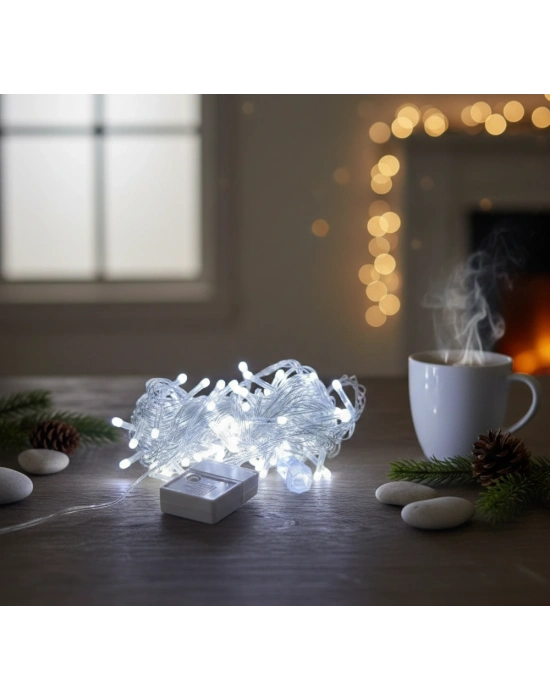 Damla Uçlu Beyaz Işık Şeffaf Kablo  10m 100 Led